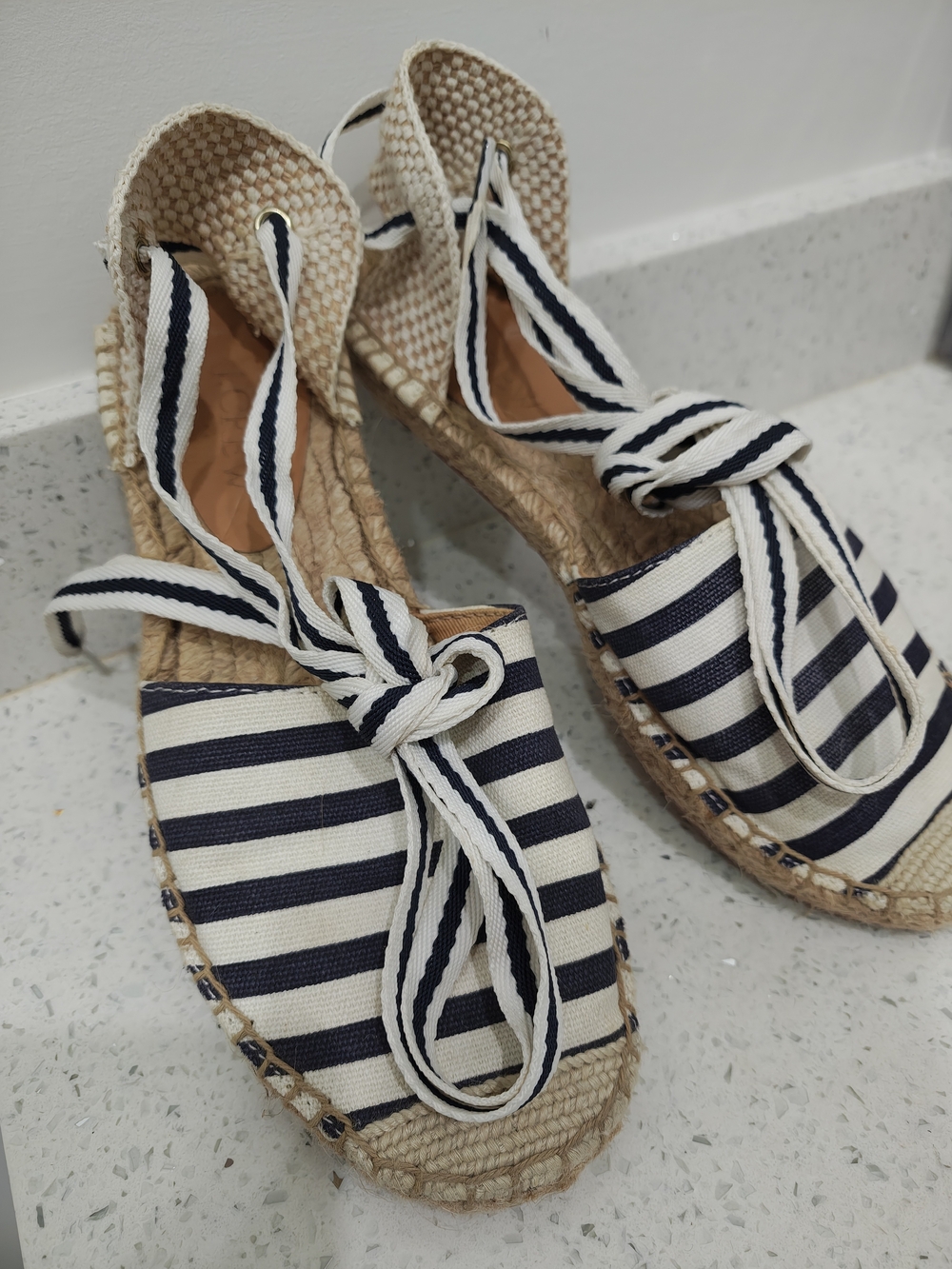 J. Crew Black and White Striped Ankle-Tie Espadrilles - Picture 4 of 7
